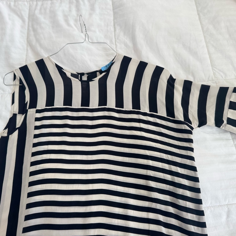 BCBGMaxAzria Black and White Striped Blouse